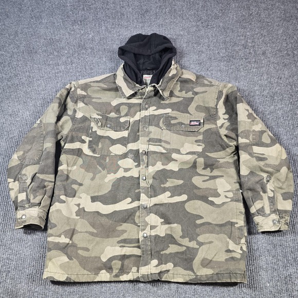 Dickies Jacket Mens 2XL Camo Hooded Quilted Lined Workwear Shacket Duck Canvas - Picture 1 of 12